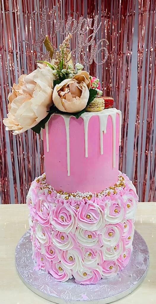 Pink tiered rosette cake